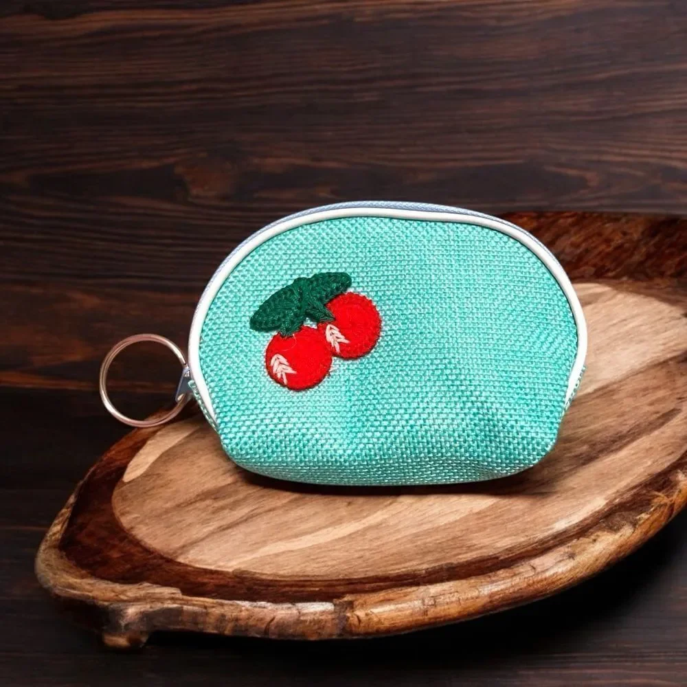 Cherry Teal Coin Purse Keychain